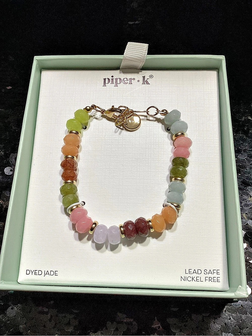 piper·k Jade Beaded Bracelet in Green & Pink NWT